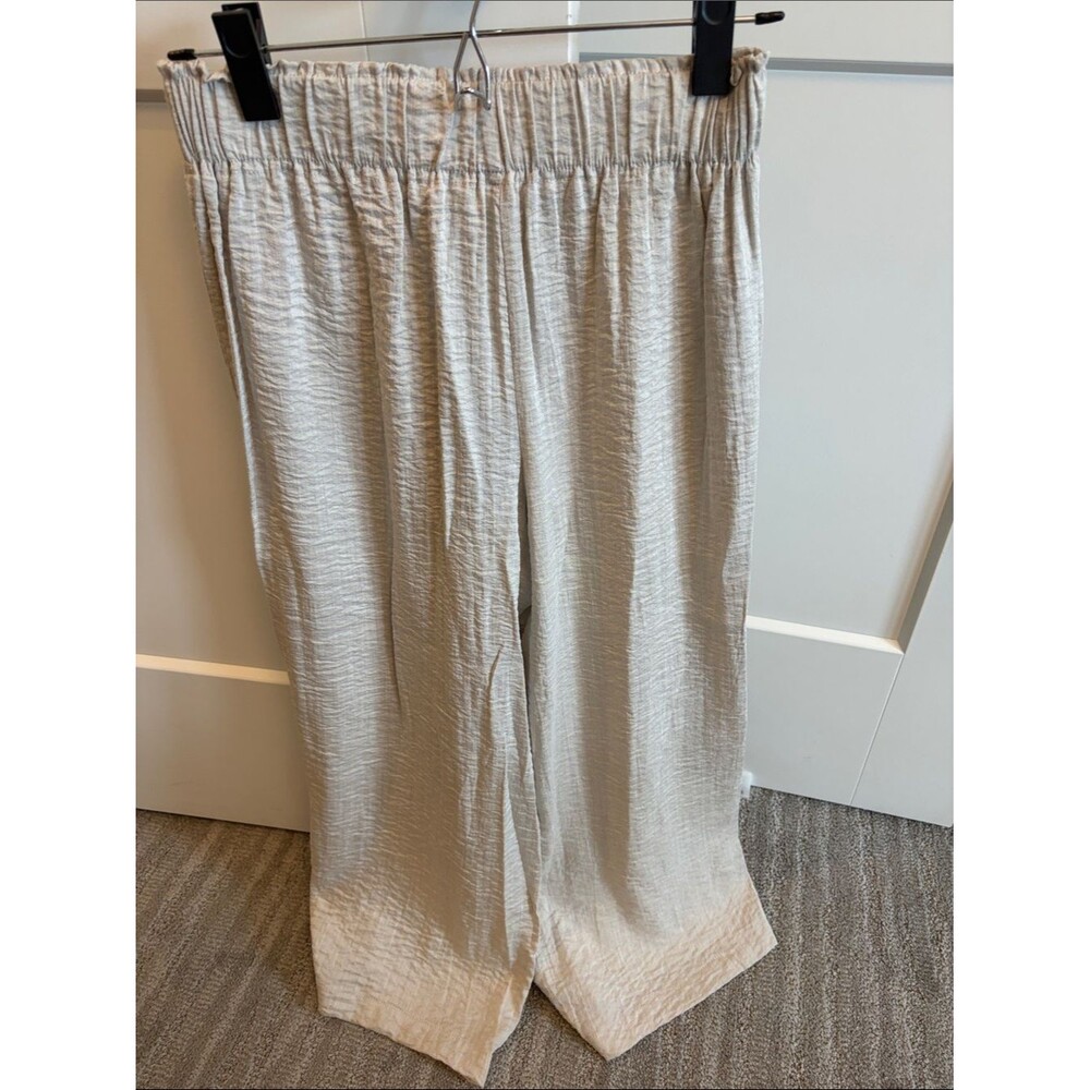Light Beige Wide Leg Elastic Waist Pants